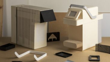 O conceito minimalista da máquina de café emite vibrações de design brutalista